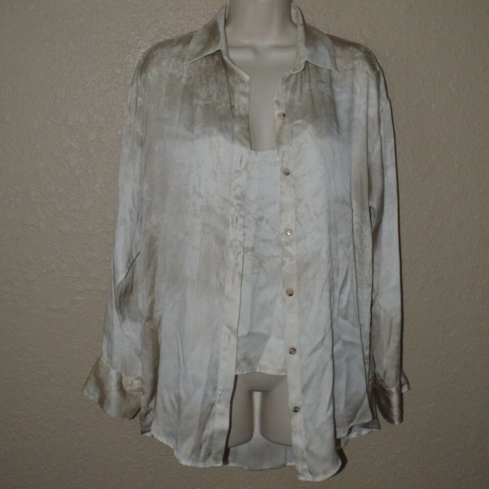 NWOT $957 Sz XS Avant Toi Marmo Effect Silk Long Sleeve Blouse w/ Camisole
